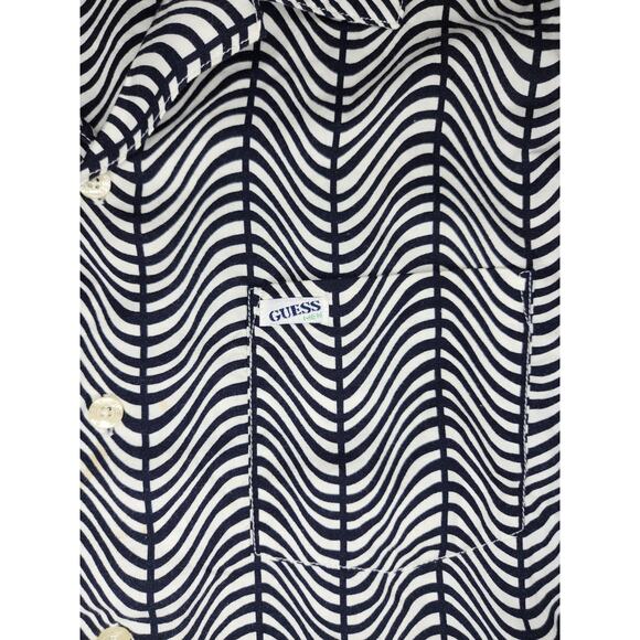 Vintage 90s Guess Jeans USA Men’s Button Up Shirt XL Black White Wavy Stripe Mad - Picture 2 of 16